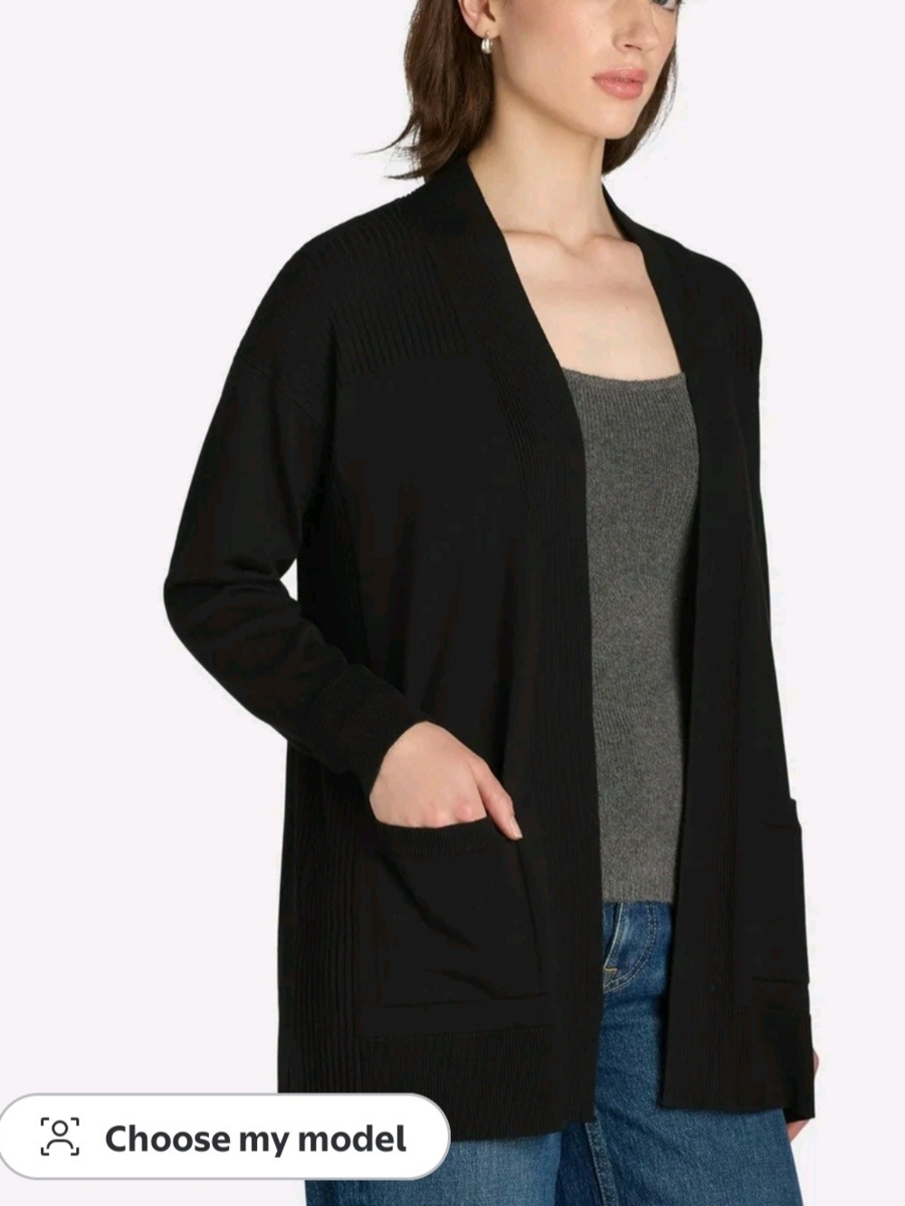 Time And Tru Black With Pockets Cardigan Sweater